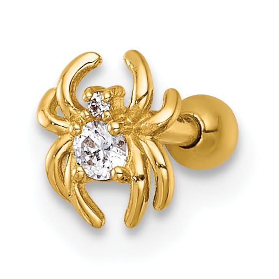 14K Yellow Gold 16 Gauge Polished CZ Spider Labret Stud