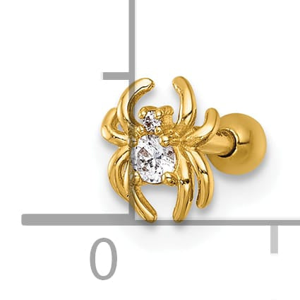 14K Yellow Gold 16 Gauge Polished CZ Spider Labret Stud