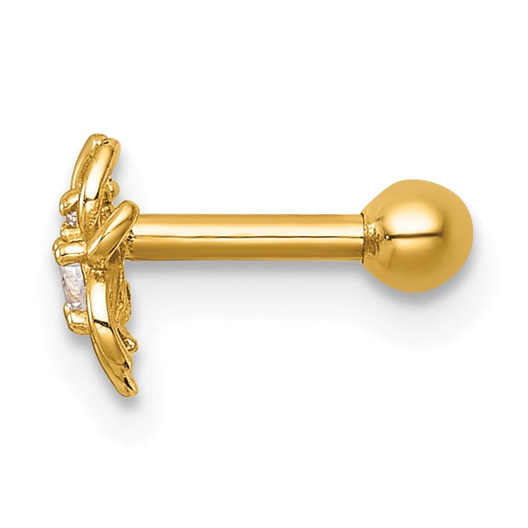 14K Yellow Gold 16 Gauge Polished CZ Spider Labret Stud