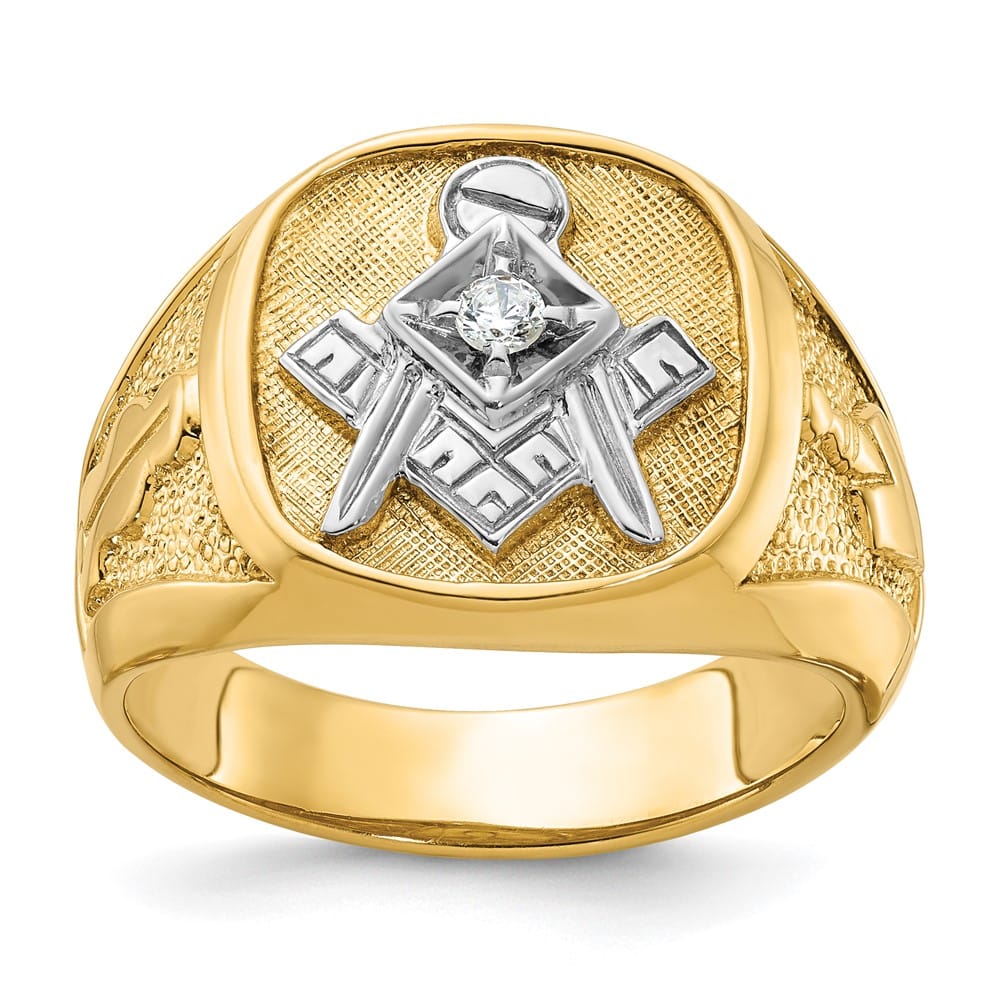 14k Yellow Gold 16 mm with Diamond Blue Lodge Master Men's Ring