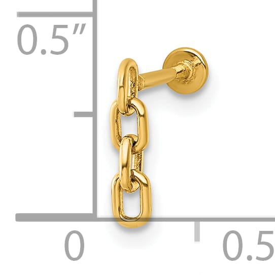14K Yellow Gold 18 Gauge Dangling Cable Link Chain Labret Stud