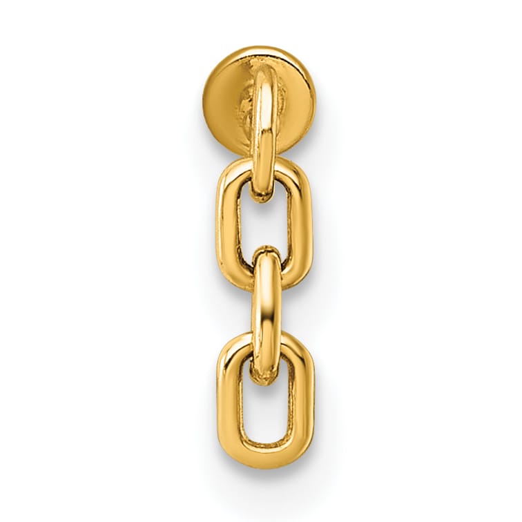14K Yellow Gold 18 Gauge Dangling Cable Link Chain Labret Stud