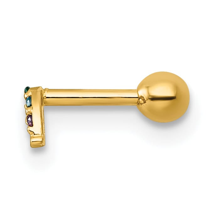 14K Yellow Gold 18 Gauge Multicolor CZ Lab-Created Ruby Labret Stud