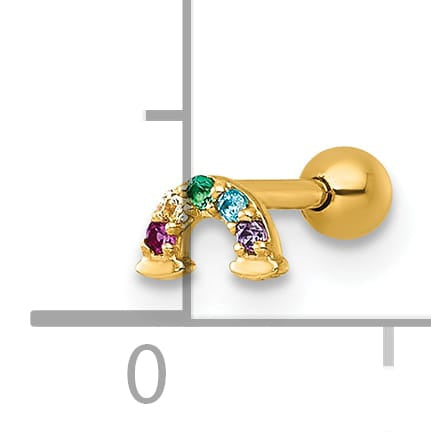 14K Yellow Gold 18 Gauge Multicolor CZ Lab-Created Ruby Labret Stud