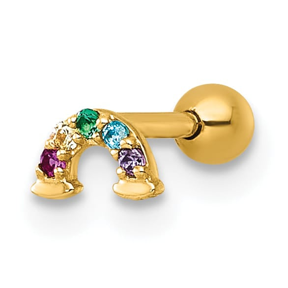 14K Yellow Gold 18 Gauge Multicolor CZ Lab-Created Ruby Labret Stud