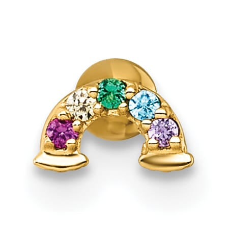 14K Yellow Gold 18 Gauge Multicolor CZ Lab-Created Ruby Labret Stud