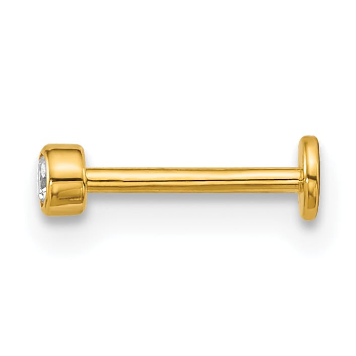 14K Yellow Gold 18 Gauge Polished 2.5mm Round CZ Labret Stud