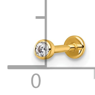 14K Yellow Gold 18 Gauge Polished 2.5mm Round CZ Labret Stud