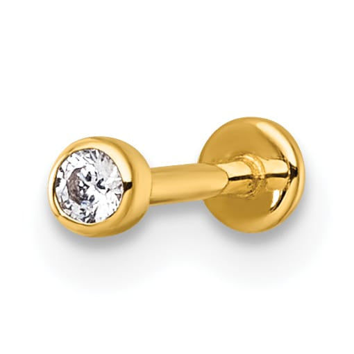 14K Yellow Gold 18 Gauge Polished 2.5mm Round CZ Labret Stud