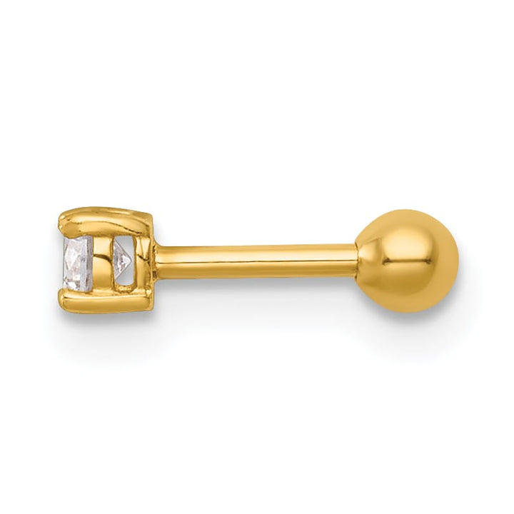 14K Yellow Gold 18 Gauge Polished 3.0mm Round CZ Labret Stud