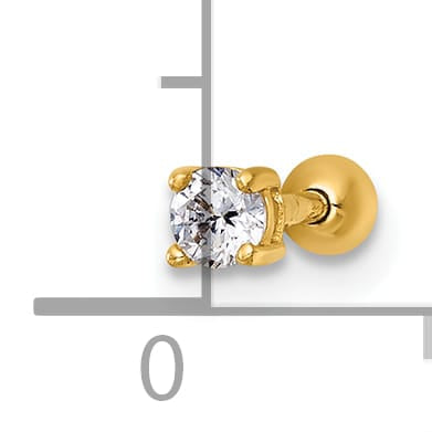 14K Yellow Gold 18 Gauge Polished 3.0mm Round CZ Labret Stud
