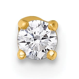 14K Yellow Gold 18 Gauge Polished 3.0mm Round CZ Labret Stud