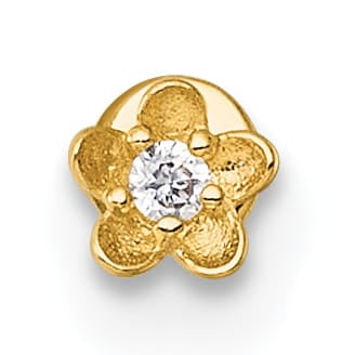 14K Yellow Gold 18 Gauge Polished and Satin CZ Flower Labret Stud