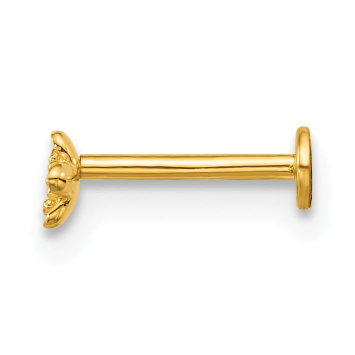 14K Yellow Gold 18 Gauge Polished and Satin CZ Flower Labret Stud
