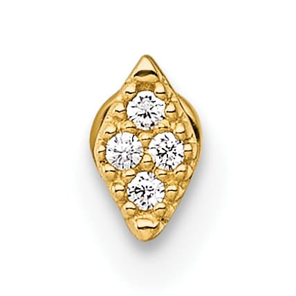 14K Yellow Gold 18 Gauge Polished and Textured CZ Navette Labret Stud