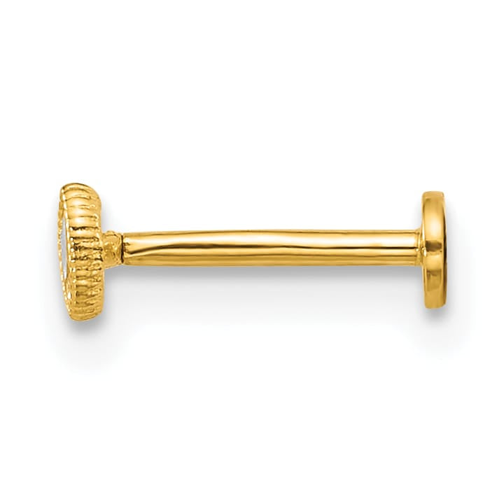 14K Yellow Gold 18 Gauge Polished and Textured Marquise CZ Labret Stud
