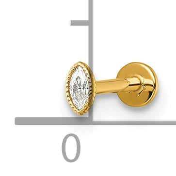 14K Yellow Gold 18 Gauge Polished and Textured Marquise CZ Labret Stud