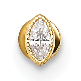 14K Yellow Gold 18 Gauge Polished and Textured Marquise CZ Labret Stud