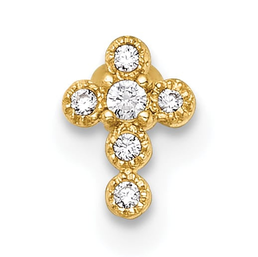 14K Yellow Gold 18 Gauge Polished CZ Cross Labret Stud