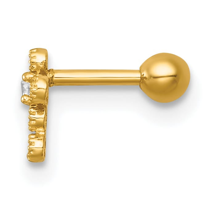 14K Yellow Gold 18 Gauge Polished CZ Cross Labret Stud