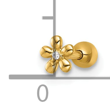 14K Yellow Gold 18 Gauge Polished CZ Flower Labret Stud