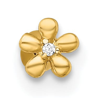 14K Yellow Gold 18 Gauge Polished CZ Flower Labret Stud