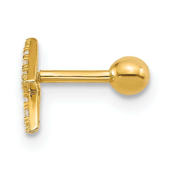 14K Yellow Gold 18 Gauge Polished CZ Lightning Bolt Labret Stud