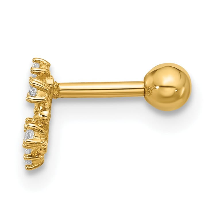 14K Yellow Gold 18 Gauge Polished CZ Snowflake Cartilage Stud