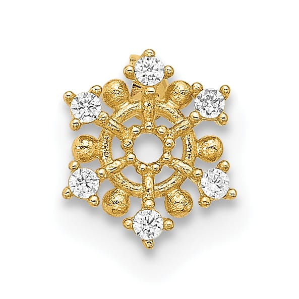 14K Yellow Gold 18 Gauge Polished CZ Snowflake Cartilage Stud