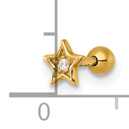 14K Yellow Gold 18 Gauge Polished CZ Star Labret Stud