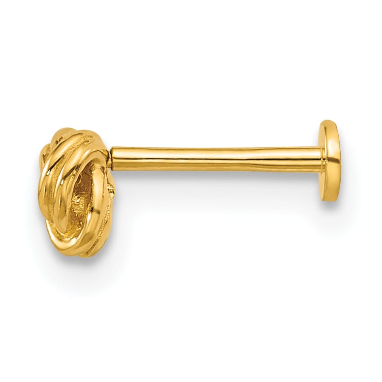 14K Yellow Gold 18 Gauge Polished Love Knot Labret Stud