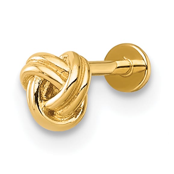 14K Yellow Gold 18 Gauge Polished Love Knot Labret Stud