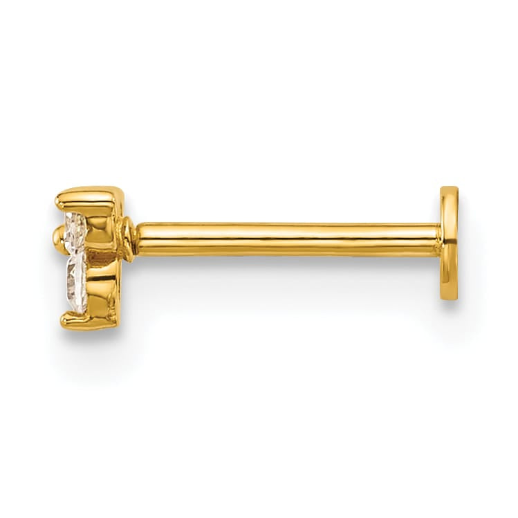 14K Yellow Gold 18 Gauge Polished Triple Round CZ Labret Stud