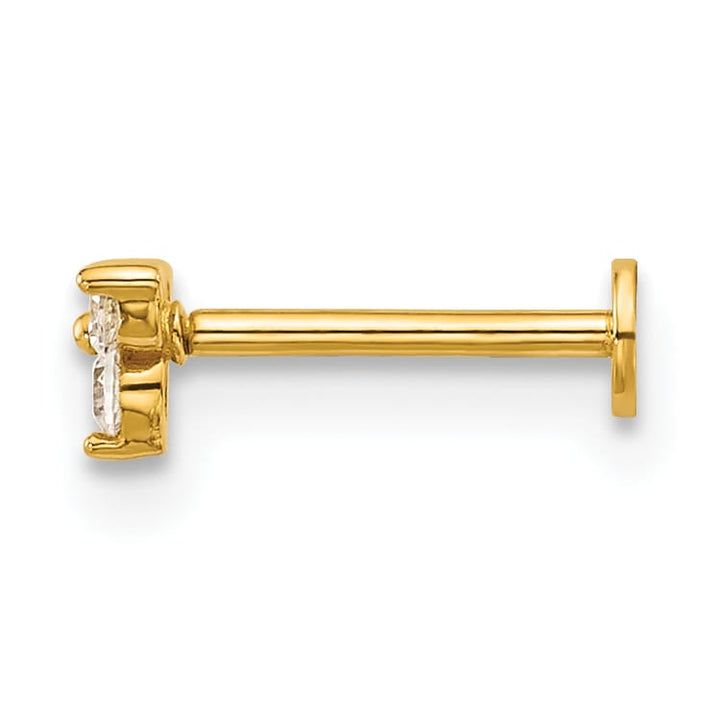 14K Yellow Gold 18 Gauge Polished Triple Round CZ Labret Stud