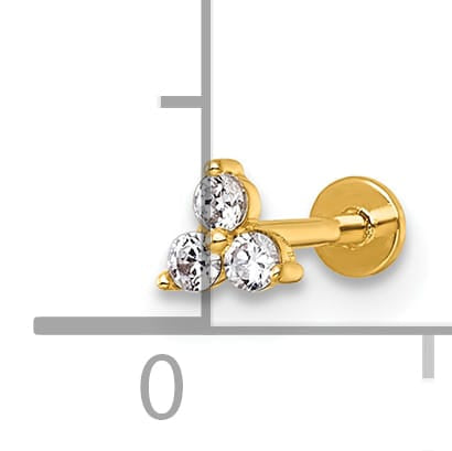 14K Yellow Gold 18 Gauge Polished Triple Round CZ Labret Stud