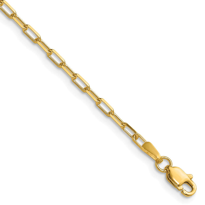 14K Yellow Gold 2.1mm Solid Beveled Paperclip Anklet 10 Inch