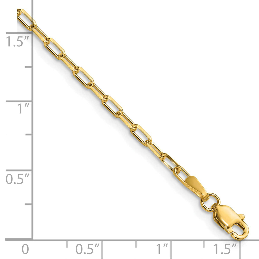 14K Yellow Gold 2.1mm Solid Beveled Paperclip Anklet 10 Inch