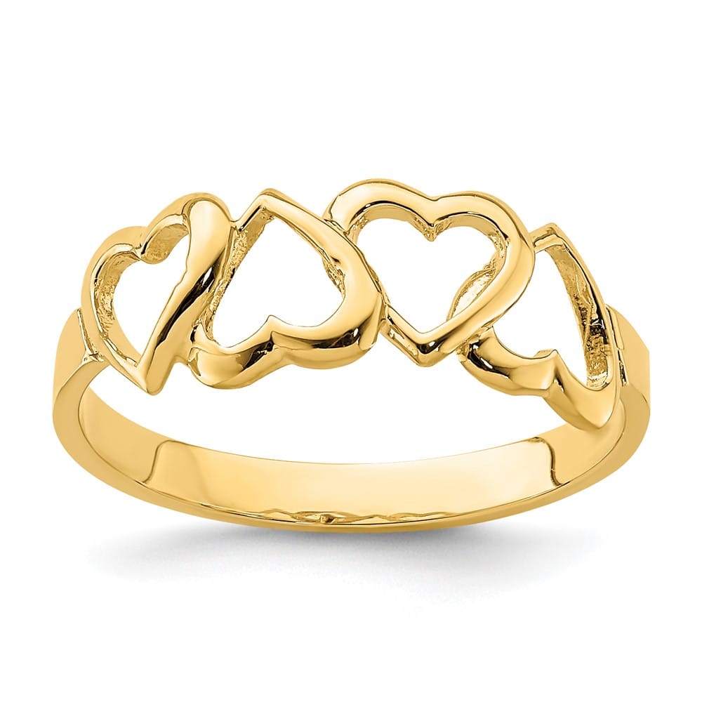 14k Yellow Gold 2.2 mm Polished Hearts Ring Ladies Stock Size 7 Ring Are Refundable