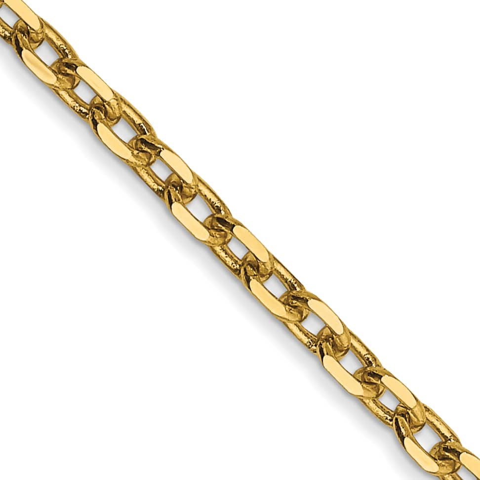 14K Yellow Gold 2.2mm D.C. Round Open Link Cable Chain 26 Inch