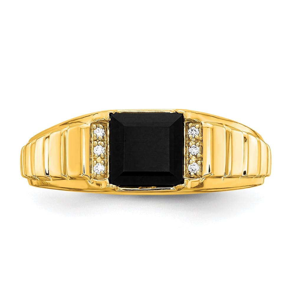 14k Yellow Gold 2.3 mm IB Goodman 7 mm Square Onyx Diamond Men's Ring Stock Size 10 Ring Are Refundable