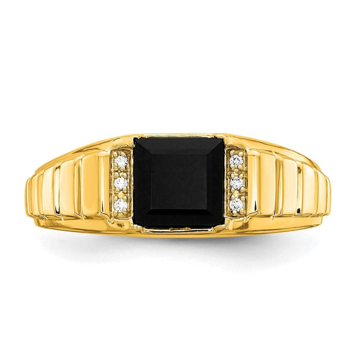 14k Yellow Gold 2.3 mm IB Goodman 7 mm Square Onyx Diamond Men's Ring Stock Size 10 Ring Are Refundable