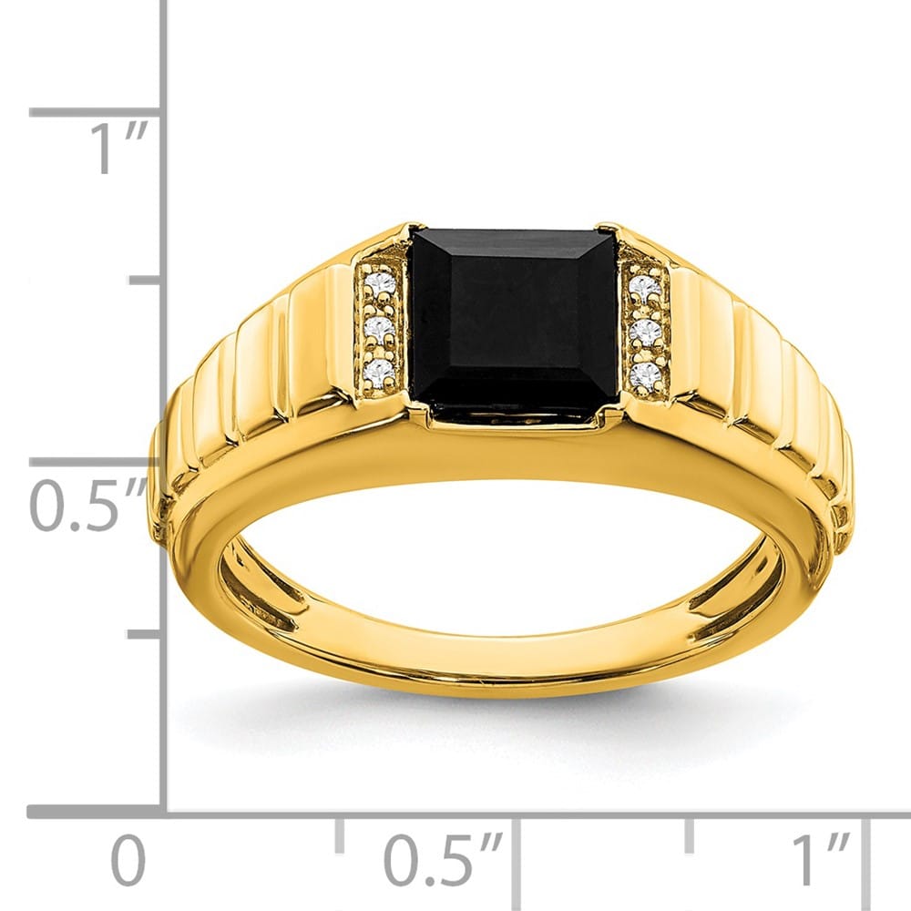14k Yellow Gold 2.3 mm IB Goodman 7 mm Square Onyx Diamond Men's Ring Stock Size 10 Ring Are Refundable