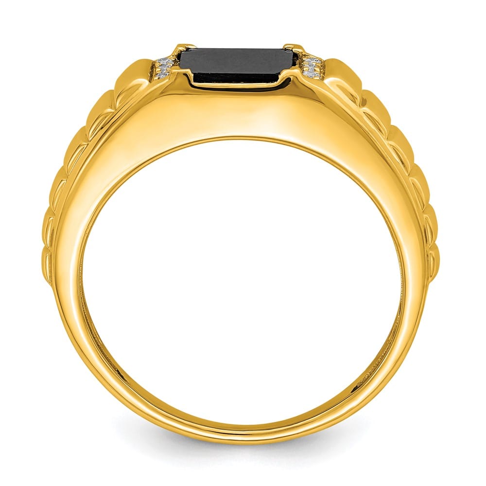 14k Yellow Gold 2.3 mm IB Goodman 7 mm Square Onyx Diamond Men's Ring Stock Size 10 Ring Are Refundable