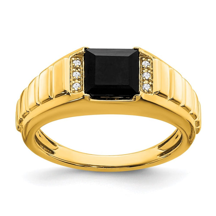 14k Yellow Gold 2.3 mm IB Goodman 7 mm Square Onyx Diamond Men's Ring Stock Size 10 Ring Are Refundable