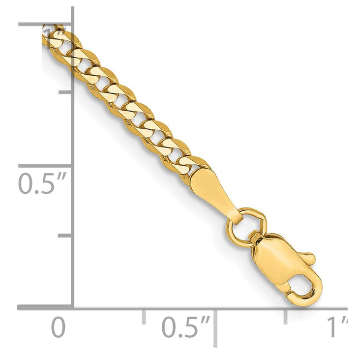 14K Yellow Gold 2.3mm Flat Beveled Curb with Lobster Clasp Anklet