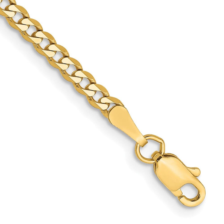 14K Yellow Gold 2.3mm Flat Beveled Curb with Lobster Clasp Anklet — solid 14K yellow gold, 9 inches long, 2.3 mm wide, lobster clasp, 2.67 g