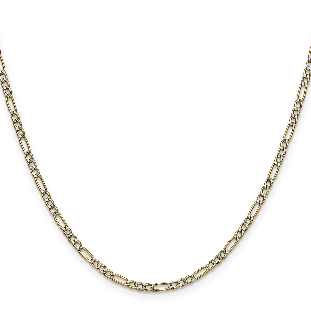 14K Yellow Gold 2.3mm Semi-solid with Rhodium Pave Figaro Chain