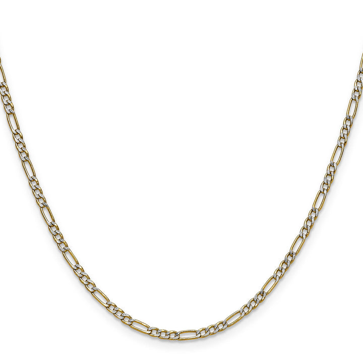 14K Yellow Gold 2.3mm Semi-solid with Rhodium Pave Figaro Chain