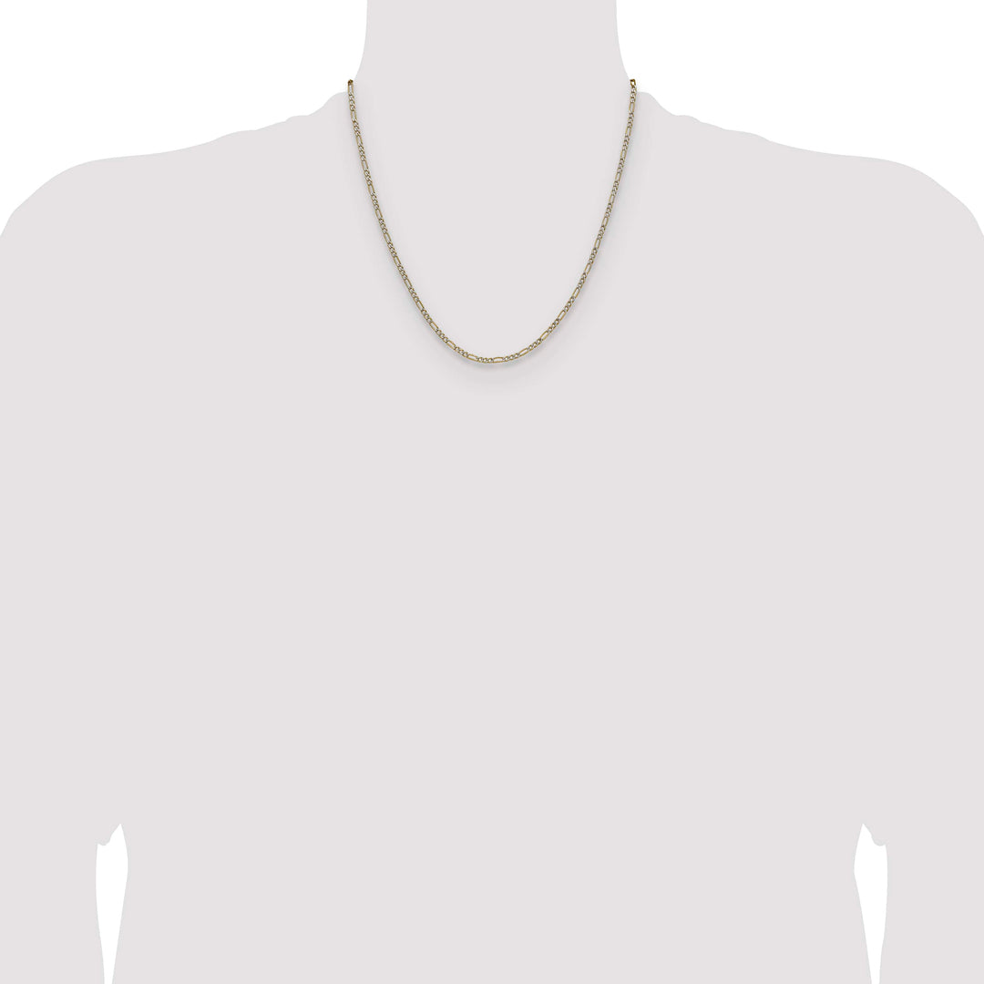 14K Yellow Gold 2.3mm Semi-solid with Rhodium Pave Figaro Chain