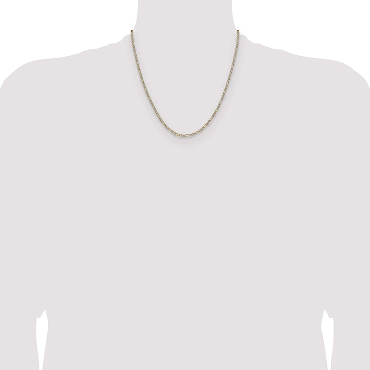 14K Yellow Gold 2.3mm Semi-solid with Rhodium Pave Figaro Chain